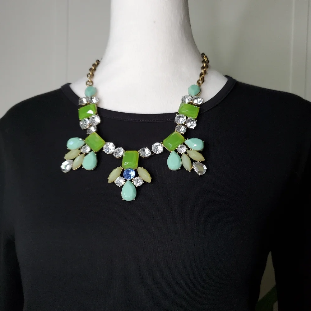 J Crew Factory Green & Blue Jewel Statement Necklace